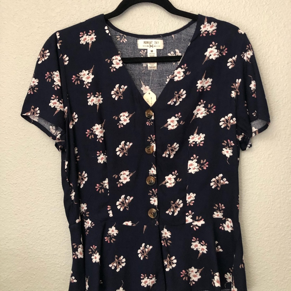 Women’s Navy Blue Floral Button Down Top | NWT